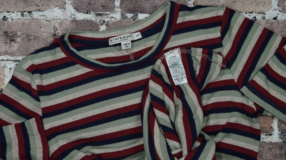 Stateside Made in USA T Shirt Dress Womens Medium M Striped Cotton Knit Casual - Picture 6 of 7